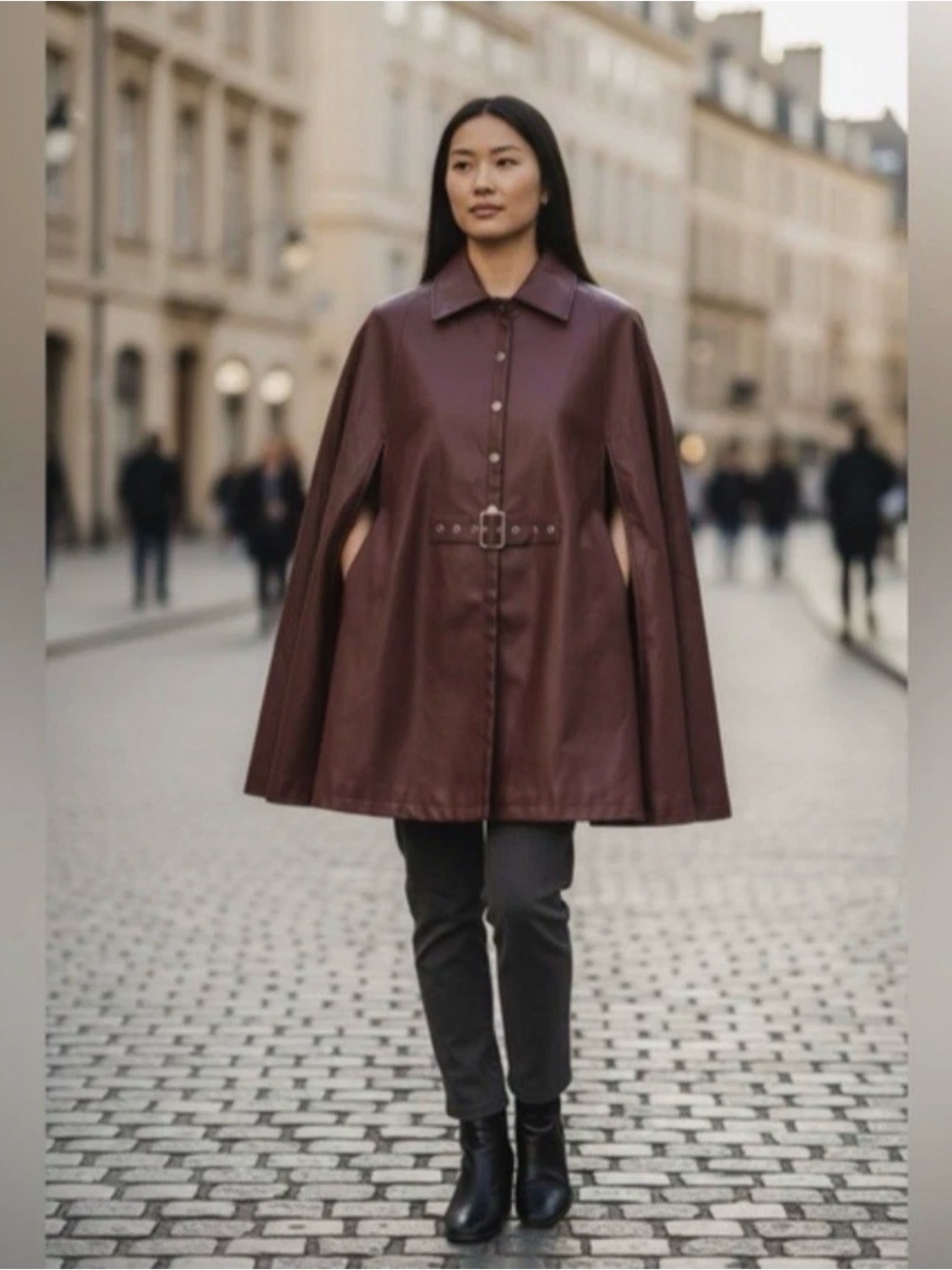 Jason Wu Burgundy Leather Cape with Belted Waist